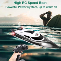 HONGXUNJIE Control RC Boat, rychlý dálkově ovládaný člun pro bazény a jezera, vysoká rychlost 25/35 km/h/indikátor vzdálenosti/a